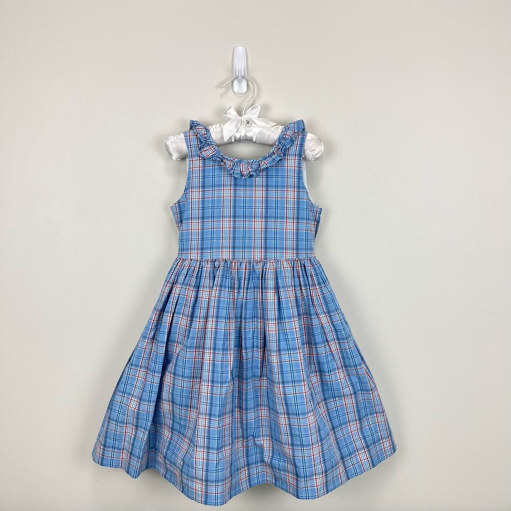Papo d'Anjo Blue Plaid Ruffle Dress 3T